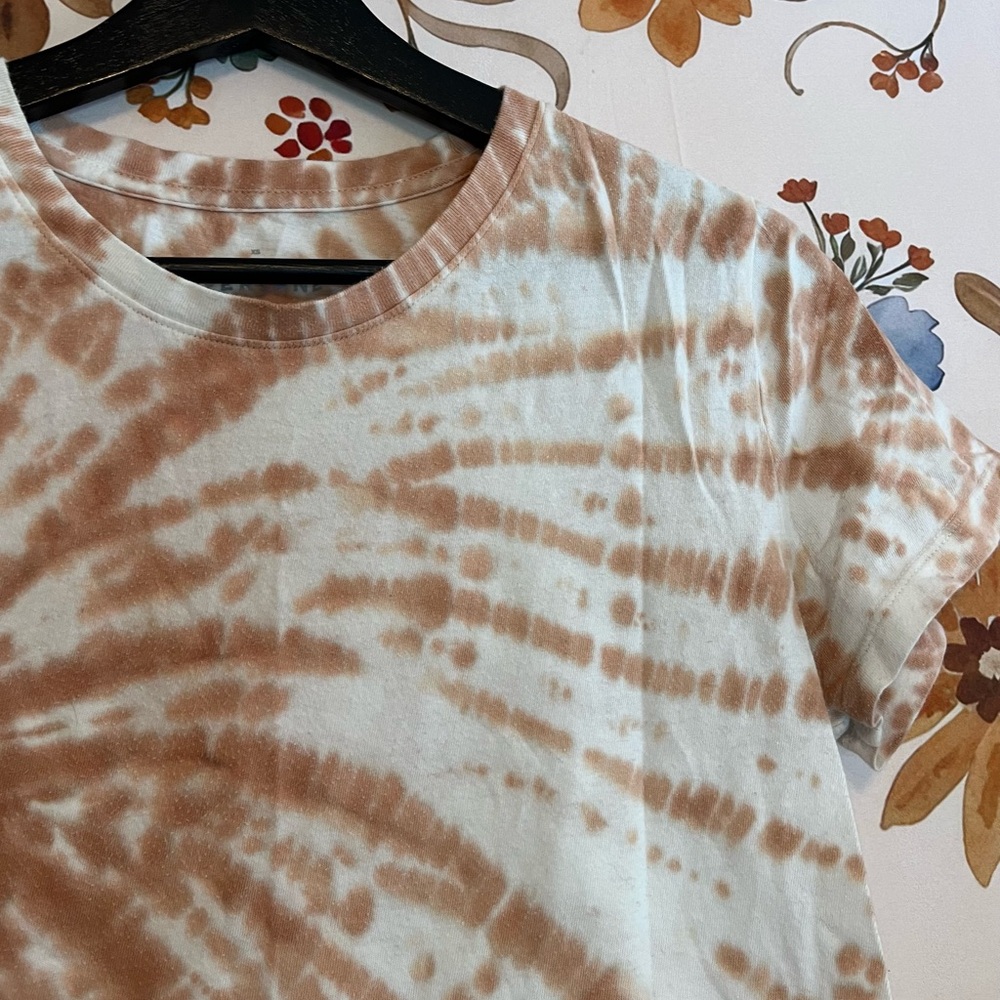 Everlane XS Orange White Tie Dye Retro Crew Slight Crop Casual Spring Summer Tee